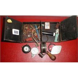 A box of miscellaneous including a C19th ebony mounted compass etc