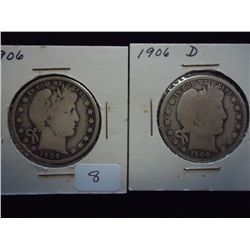 1906 & 06-D BARBER HALF DOLLARS