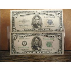 $5 1950-D SILVER CERTIFICATE & 53-A GREEN SEAL