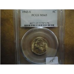1943-S JEFFERSON NICKEL PCGS MS65