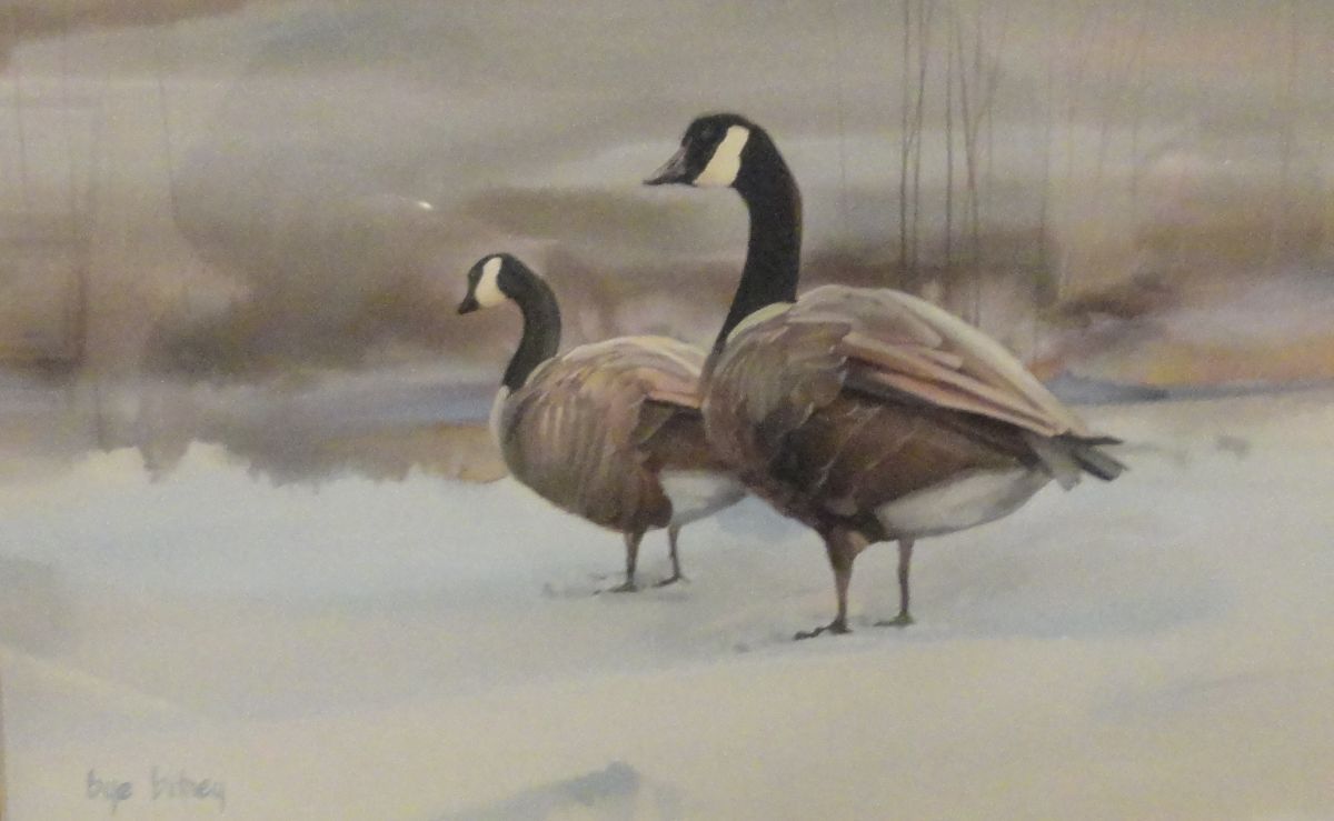 Bye Bitney, original watercolor, geese, 9” x 14”