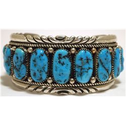 Old Pawn Zuni Sleeping Beauty Turquoise Sterling Silver Cuff Bracelet - Robert & Bernice Leekya