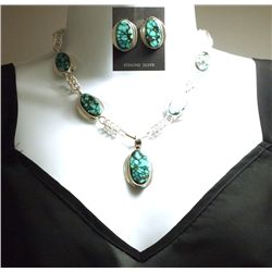 Zuni Spider Web Turquoise Sterling Silver Necklace & Earrings Set - Ric Laselute