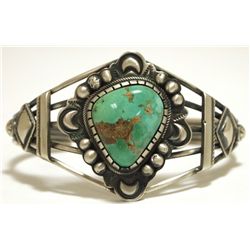 Old Pawn Navajo Mountain Turquoise Sterling Silver Cuff Bracelet - Raymond Bennett