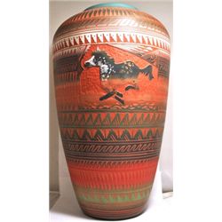 Navajo 2-Sided Running & Standing Horse Etched Pottery - Ernie Watchman