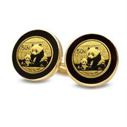 2012 1/20 oz Gold Panda Cuff Links (Onyx Polished) 14KT