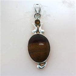 35.ctw Tiger Eye Gemstone Silver Pendant