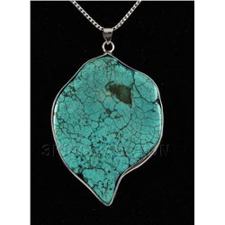 134.51CTW BIG SLICE TURQUOISE IN SILVER BEZEL PENDANT
