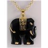 Image 1 : 24.66CTW BLACK JADE ELEPHANT GOLD PLATED PENDANT