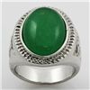 Image 2 : Men's Large Oval Jade Set in Metal w/ Design