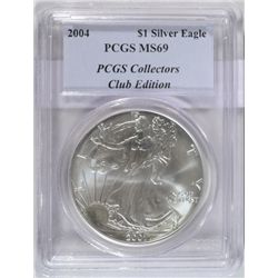 2001 in a PCGS69 holder as 2004 silver Eagle PCGS COLLECTORS CLUB EDITION