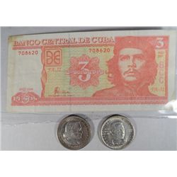 BTW and Columbus half $  XF/AU also a 3 peso CUBA CHE GUEVERA note