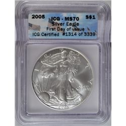 2005 silver Eagle  ICG70 first day issue #1314 of 3339