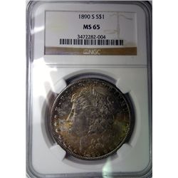 1890-S MORGAN DOLLAR NGC MS65 GEM BEAUTIFUL COLOR!