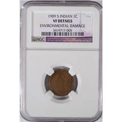 1909 S INDIAN CENT NGC VF MINOR SPOTS