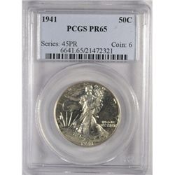 1941 WALKING LIBERTY HALF DOLLAR PCGS PROOF65, SUPERB!