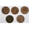 Image 1 : 5 INDIAN HEAD CENTS: 1873 AG DAMAGE, 1875 G, 1889 VG/F, 1891 VG/F, 1906 XF