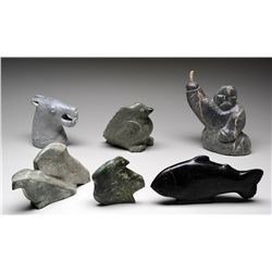 Six Carvings of Inuk and Animal Figures From Various Artists and Communities Including Luku 5" L. -