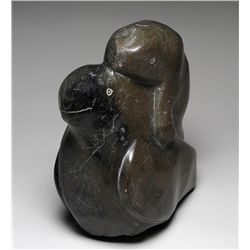 Sculpture of a Beluga Whale on a Bird by Eelee Shuvigar (1904-1977) - Cape Dorset - 5439  17" H. 14"