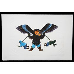 20 Inuit Prints "Our Mother Seems To Have Wings" by Sorosoluto Onalik 1982  26 1/2"x 40"  Fair Condi