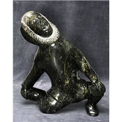 Kneeling Hunter by Shuvega Simigak (B. 1948) - Cape Dorset 16 1/2" H. 14" W. Good Condition