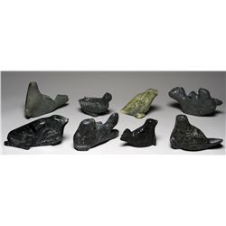 Eight Parnee Peter Seal and Bird Sculptures - Cape Dorset 6" L. - 8 1/2" L.  All in Good Condition