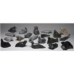 20 Bird, Seal and Walrus Carvings From Various Artists and Communities Including Annie Takatak 5" L.