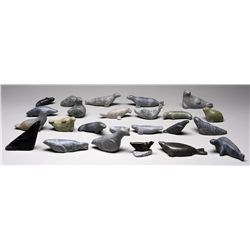 24 Bird, Seal and Oil Dish Carvings From Various Artists and Communities 3  L. - 6   L.  All in Good