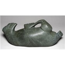 Ning Peter (Ningeosiak) Bird Seal Transformation Carving - Cape Dorset 25" L. 9 1/2" H.  Good Condit