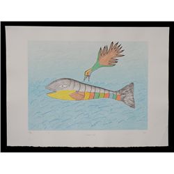 32 Inuit Prints "Ravenous Bird" by Elisapee Ishuluktak 1982  22"x 29 1/2"  Good Condition