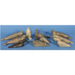 Ten Sanikiluaq Carvings Including Betsy Meeko Sr., Lucassie Ohaytook and Charlie Eyaituq 7" L. 11" L