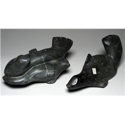 Two Parnee Peter Carvings, Two Seals 16" L. 6 1/2" H. and Seal 17" L. 6" H.  Both in Good Condition
