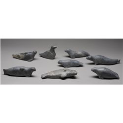 Eight Bird and Seal Carvings by Noah Siakoluk (1924-1997) Hall Beach 6 1/2" L. - 8 1/2" L.  All in G