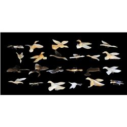22 Ivory Bird Sculpture Pendants and One Metal Whale Harpoon Pendant 1 1/2" W. - 3" W.  Good Conditi