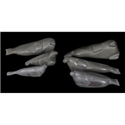 Six Seal Carvings by Various Sanikiluaq Artists Including Three by Rhoda Sala 6 1/2" L. - 10 1/2" L.