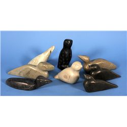 Eight Bird Carvings by Various Sanikiluaq Artists 6 1/2" L. - 9" L.  All in Good Condition