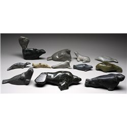 12 Seal Carvings From Various Artists and Communities Including Simeone Kavik, Atchealak, Mavivik, R