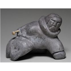 Inuk Figure Carving by Peter Sevoga (1940-2007) - Baker Lake 10" L. 6 3/4" H.  Good Condition