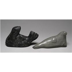 Seal Carving by Parnee Peter - Cape Dorset 7" L. 4 1/2" H. and a Seal Carving by Joanassie Iqalaq Si
