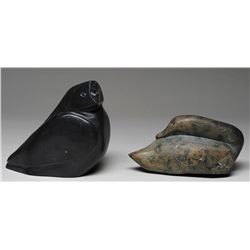 Bird Sculpture by Johnassie Emikotailuk - Sanikiluaq 7  H. 7 1/2  W. and a Goose Sculpture by Kooyou