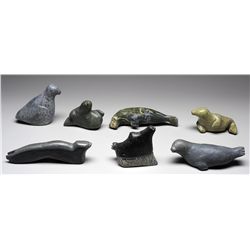 Seven Bird and Seal Carvings From Various Artists and Communities Including Parnee Peter, Maggie, Ag