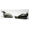 Image 2 : Carving of a Duck by Shoapik - Sanikiluaq 6 1/4" L. 3 1/2" H. and a Seal Carving by Maki Sala - Sani