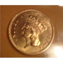 1857 RARE $3 OLD PRINCESS AU-58