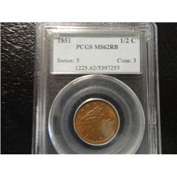 1851  PCGS MS-62 BRAIDED HAIR HALF CENT