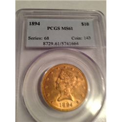 1894 NGC MS-61 $10 GOLD LIBERTY