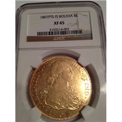 1807 PTS GOLD SPANISH BOLIVIA 8 ESCUDO COI(DOUBLOON), NGC XF-45