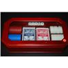 Image 1 : Cardinal's Texas Hold "Em Tournament Poker Game Set With Dice, Chips & Instructions In Wooden Displa