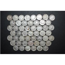 US Silver Dimes $5.00 Face Value; Various Dates & Conditions; Lot of 50; EST. $150-200