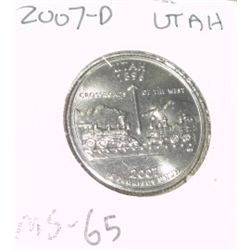 2007-D UTAH QUARTER DOLLAR *RARE MS-65 HIGH GRADE*!!