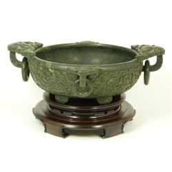 CHINESE SPINACH GREEN JADE MARRIAGE BOWL